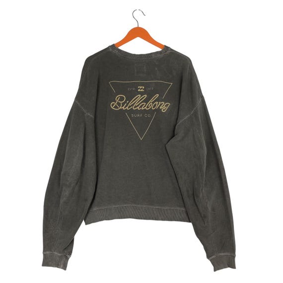 Billabong, Vintage Billabong Crewneck Sweatshirt Faded Black | Surf Co Estd 1973 Triangle Back Graphic | Retro Oversized Boxy Surfwear Pullover