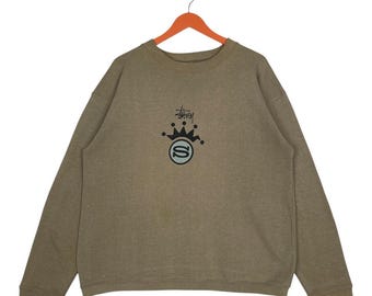 Very Rare|Collector item!! Stussy Chest Logo Miror Print Logo Style Made in USA Pullover Crewneck Sweatshirt| Rare Colour |Rare Logo