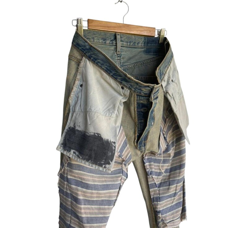 Price Drop!!Distressed Denim – Heavy Ripped Grunge Jeans – Patched Knee Repair Jean – Streetwear Y2K Style Pants – Faded Wash Straight Fi image 13