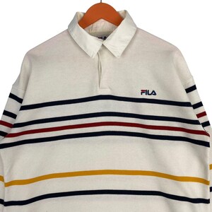 Vintage Fila Rugby Shirt Long Sleeve White | Striped Collar Polo Sweatshirt | Retro 90s Embroidered Sportswear image 4