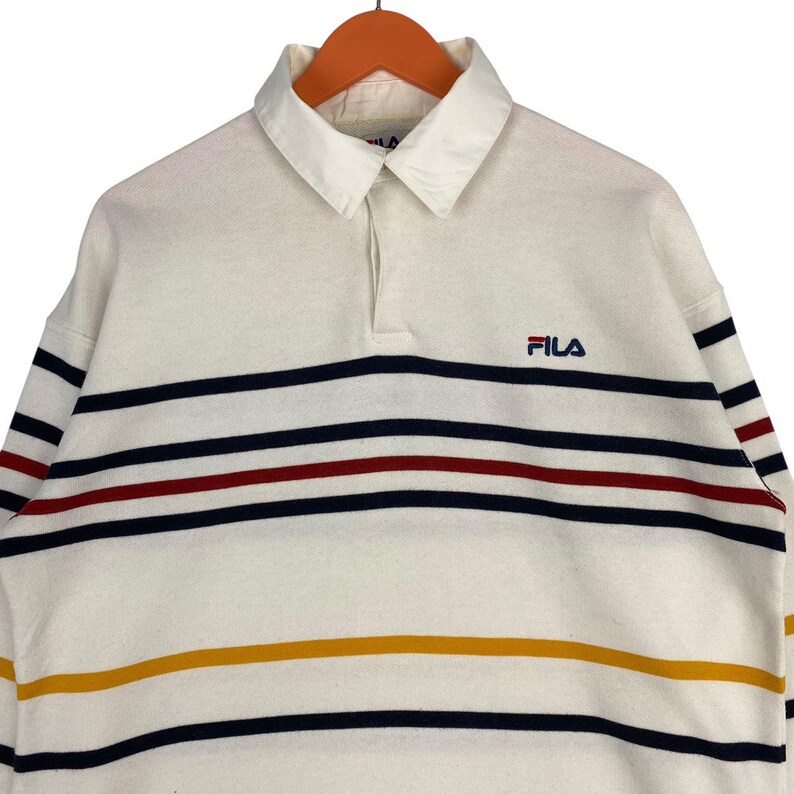 Vintage Fila Rugby Shirt Long Sleeve White | Striped Collar Polo Sweatshirt | Retro 90s Embroidered Sportswear image 4