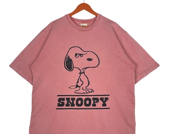 Vintage Peanuts Snoopy Cartoon Big Logo Pullover Crewneck Pink Boxy T-shirt