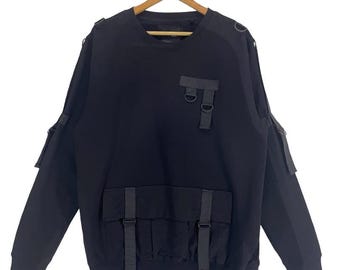 Bershka Black Utility Strap Crewneck Sweatshirt Techwear Inspired Size L