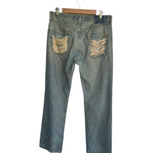 Price Drop!!Distressed Denim – Heavy Ripped Grunge Jeans – Patched Knee Repair Jean – Streetwear Y2K Style Pants – Faded Wash Straight Fi image 4