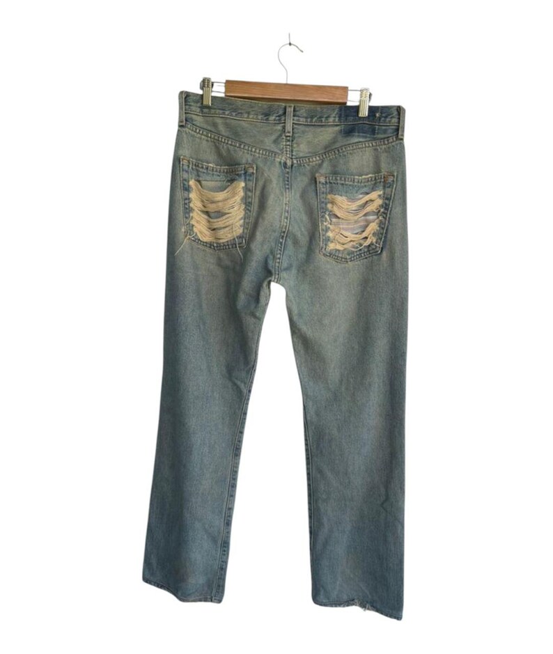Price Drop!!Distressed Denim – Heavy Ripped Grunge Jeans – Patched Knee Repair Jean – Streetwear Y2K Style Pants – Faded Wash Straight Fi image 4