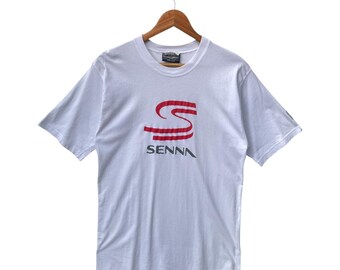 Very Rare70s Aryton Senna Driver Formula 1 With Senna Logo Printed Tshirt