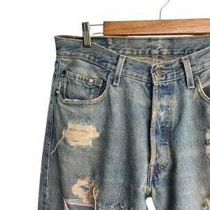 Price Drop!!Distressed Denim – Heavy Ripped Grunge Jeans – Patched Knee Repair Jean – Streetwear Y2K Style Pants – Faded Wash Straight Fi image 7