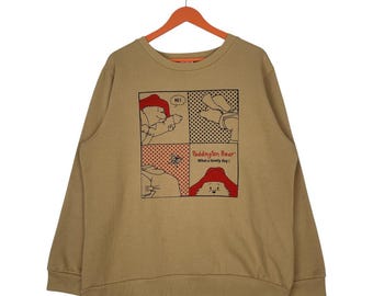 Authentic Japan Paddington Bear Big Logo Printed Pullover Crewneck Beige Sweatshirt Size LL