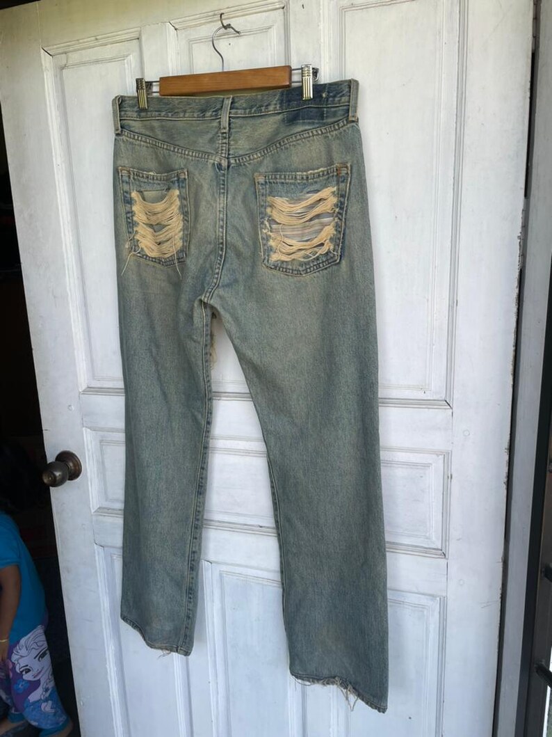 Price Drop!!Distressed Denim – Heavy Ripped Grunge Jeans – Patched Knee Repair Jean – Streetwear Y2K Style Pants – Faded Wash Straight Fi image 9