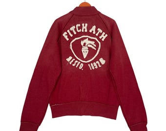 vintage Abercrombie And Fitch Backhit Logo imprimé avec fermeture éclair intégrale rouge Sweat-shirt rouge Taille L