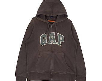 Bluza z kapturem Vintage Gap z haftowanym logo i zamkiem błyskawicznym w kolorze brązowym, rozmiar M