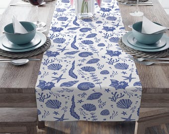 Subtle F*ck Trump Coastal Shells Table Runner, Coastal Shells Kitchen Runner, Seashell Beach Decor, Nautical Dining, Liberal Home Accent