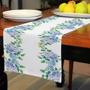 Hydrangea Table Runner Floral Blue Purple Table Runner Garden Wedding Table Decor Spring Summer Dining