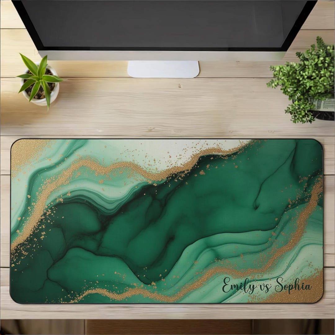 Personalized Desk Mat Custom Name Mouse Pad Emerald Marble Desk Pad ...