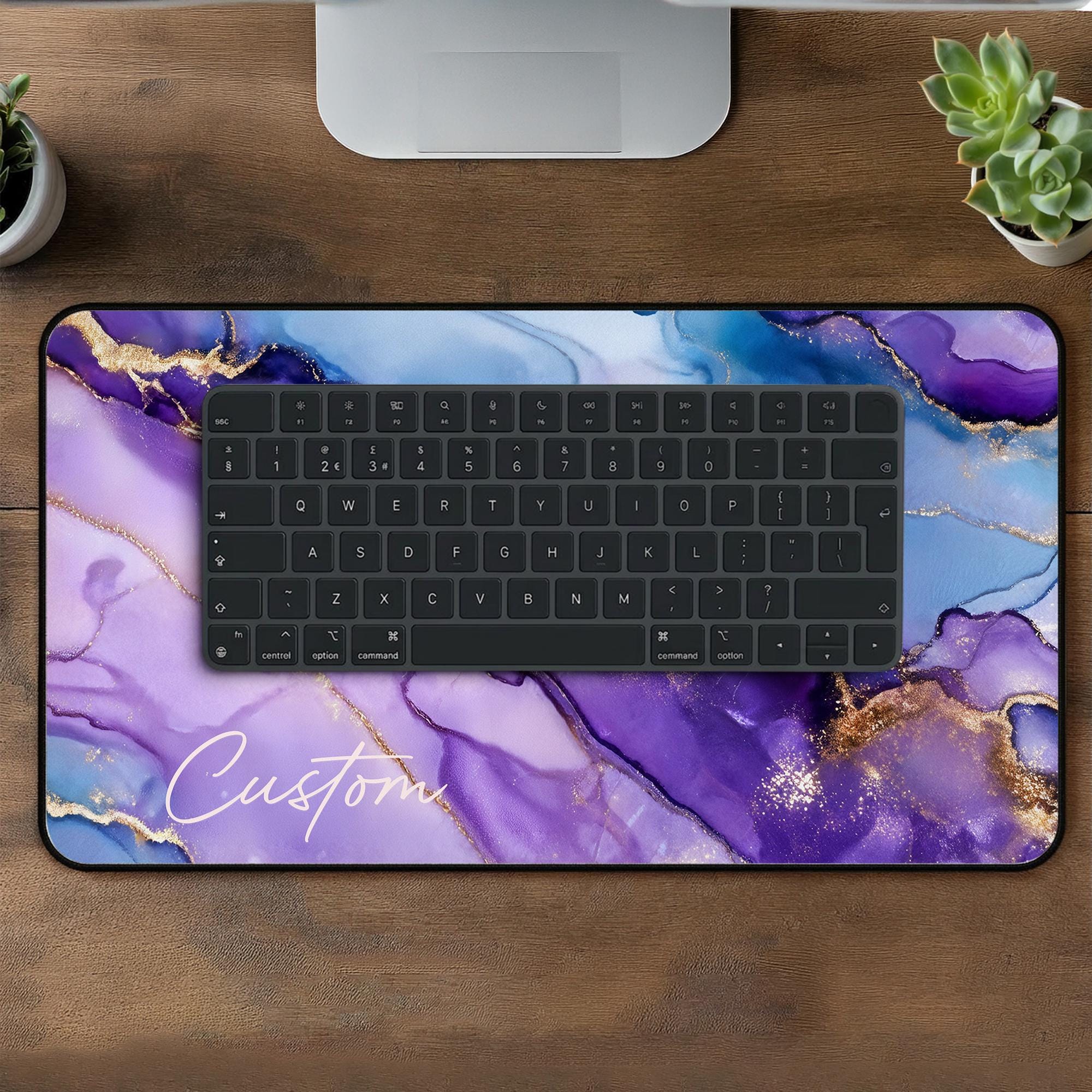 Personalized Desk Mat Custom Name Mouse Pad Purple Blue Marble Desk Pad ...