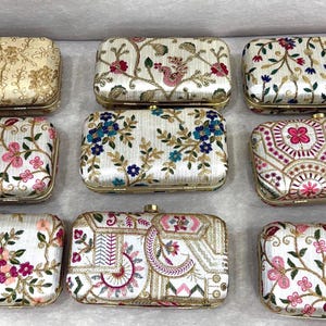 Lot of 1-100 Handmade Embroidered Brocade Clutch Bag – Indian Wedding Purse, Festive Evening Box Clutch, Bridesmaid Gift