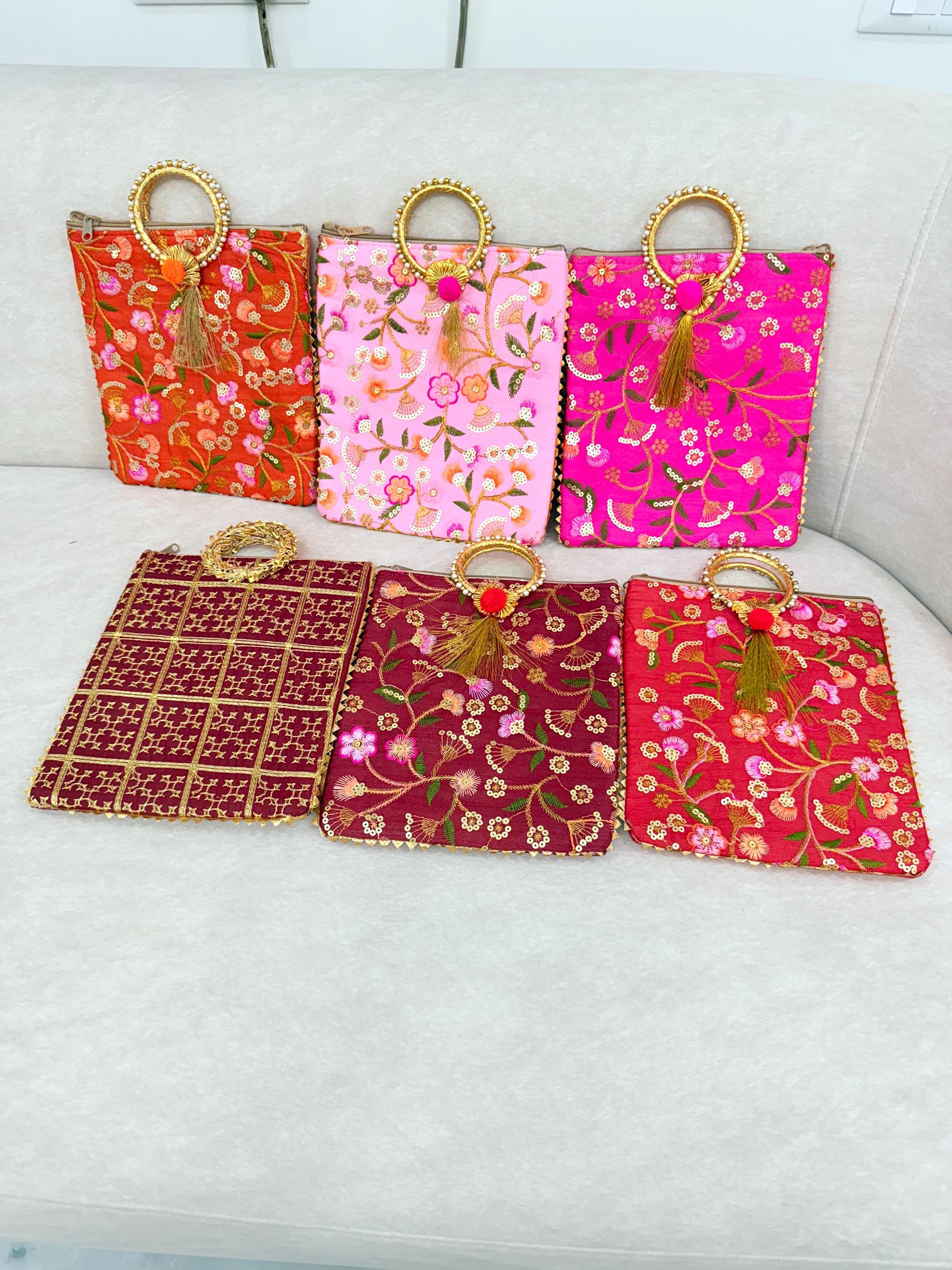 Embroidered Potli Bags - Indian Wedding Favor, Bridesmaid Clutch (Lot of 10)