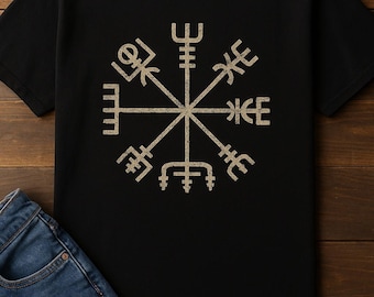Distressed Vegvisir Viking Compass T-Shirt: Norse Symbol Tee