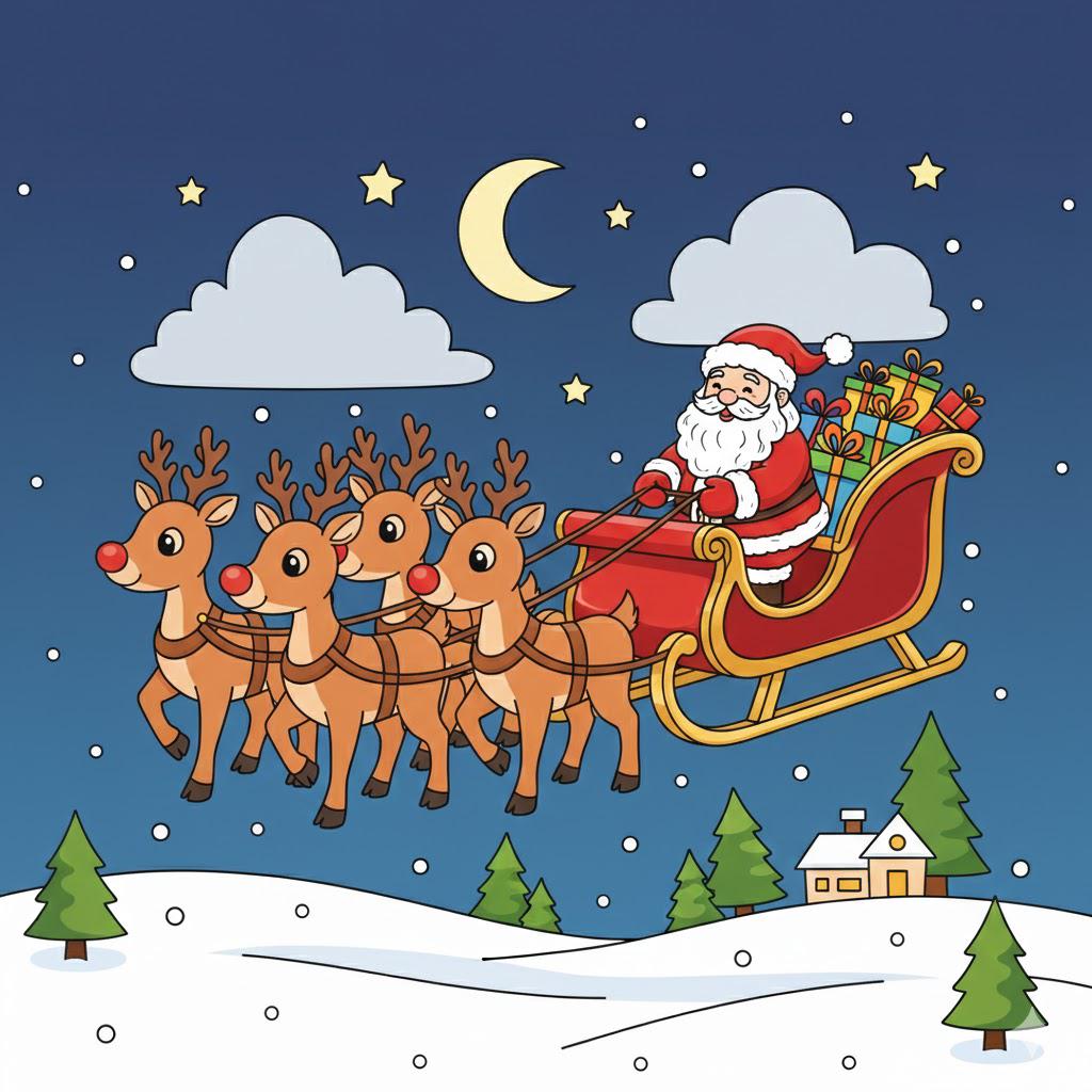 Santa's Reindeer Winter Wonderland Coloring Page - A4 Printable - Etsy