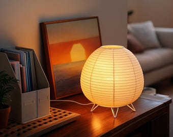 Japanese Paper Lantern Lamp, LED E14, 21x23cm, Modern and boho Zen Home Decor for Bedroom & Living Room