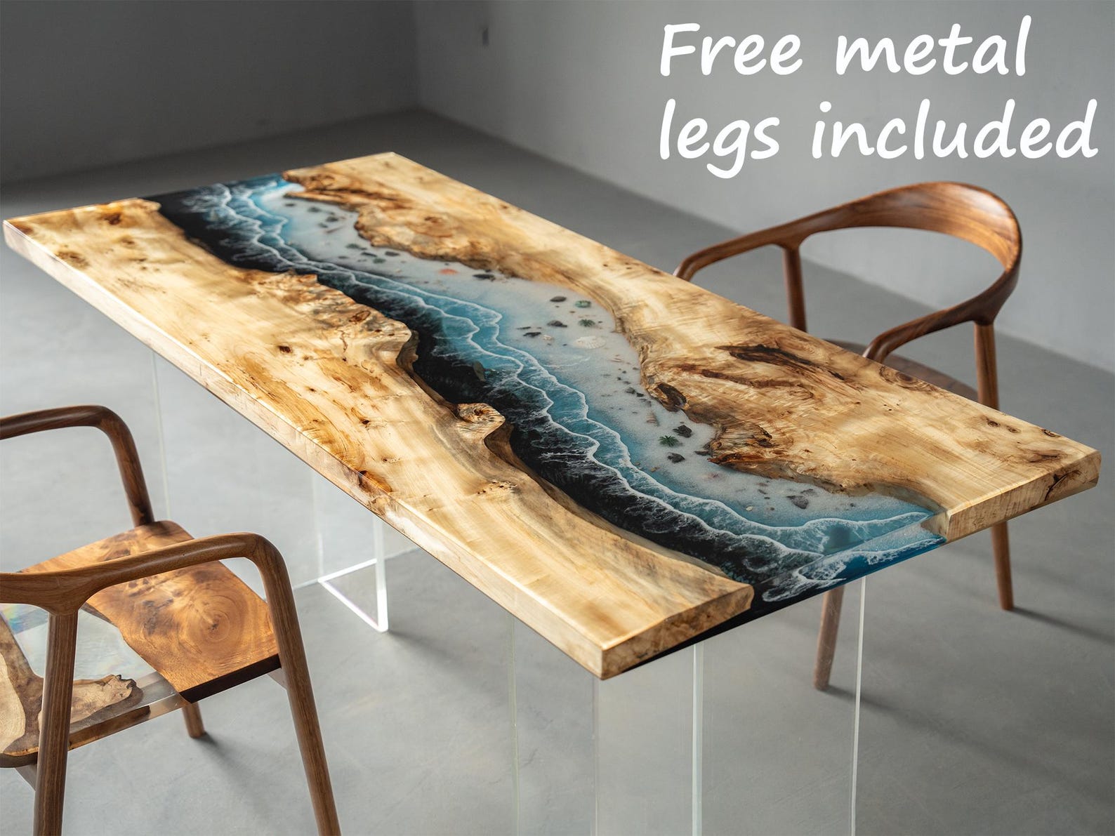 Custom Ocean Epoxy Resin Dining Table, Handmade Poplar Wood River Table ...