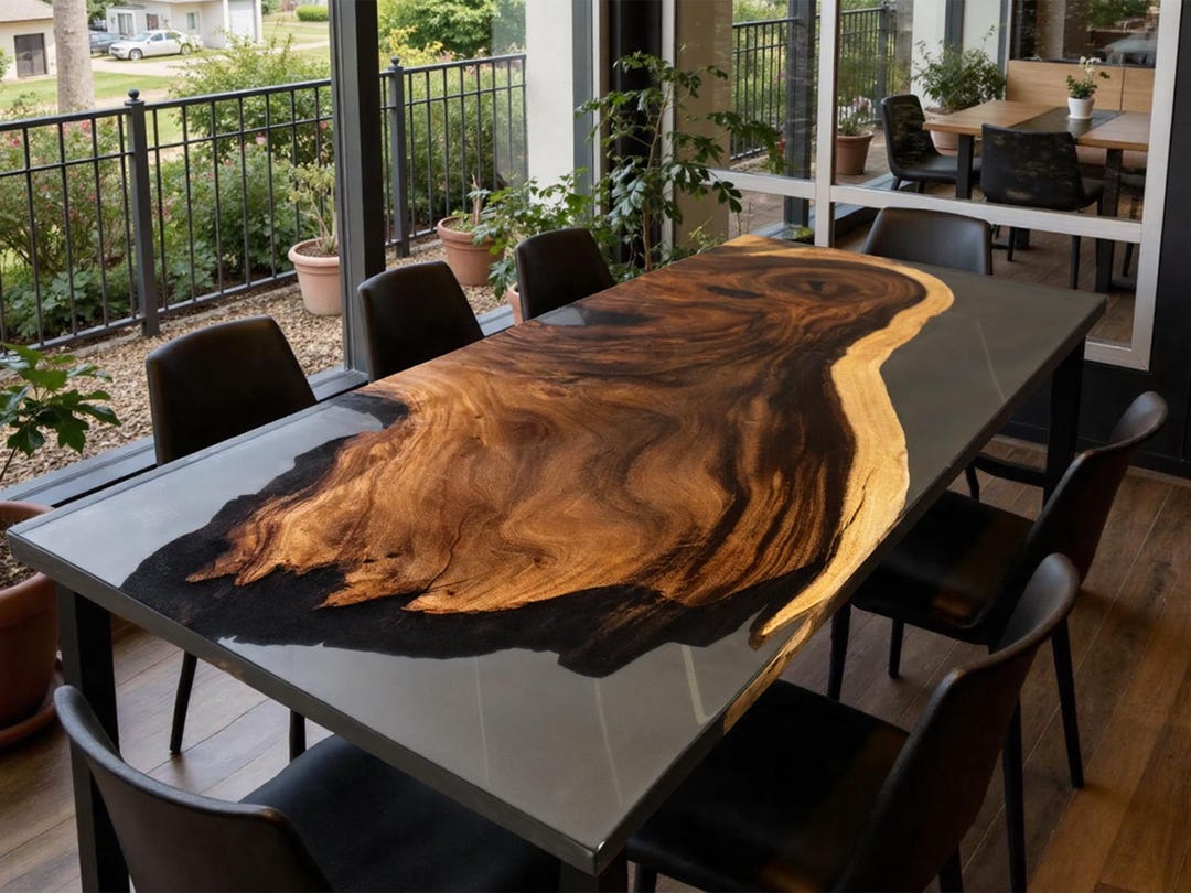 Custom Walnut Epoxy Resin Dining Table | Modern Dining Room Furniture ...