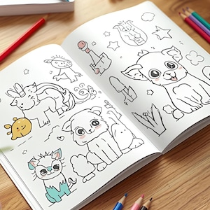 Kids Coloring Book 10 Fun Printable Pages Cute Animals&Activities Digital Download PDF