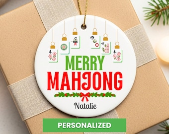 Merry Mahjong Ceramic Ornament, Personalized Mahjong Christmas Ornament, Custom Name Mahjong Gift, Personalized Mahjong Christmas Gift
