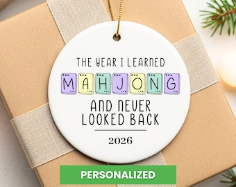 The Year I Learned Mahjong Ceramic Ornament, Mahjong Tile Holiday Ornament, Personalized Mahjong Ornament, Custom Mahjong Christmas Gift