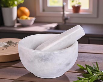 Marble Mortar & Pestle | Handmade Stone Spice Grinder | Rustic Kitchen Gift