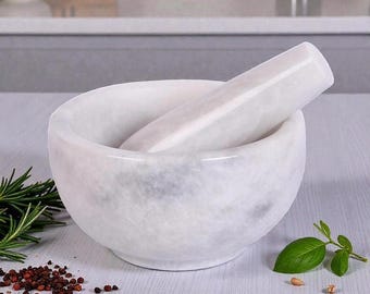 Handmade Marble Mortar and Pestle, Stone Spice Grinder, Kitchen Prep Tool