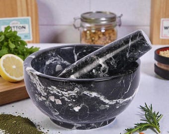 Marble Mortar & Pestle Set | Stone Herb and Spice Grinder | Kitchen Tool