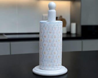 Handcrafted White Marble Paper Towel Holder | Stone Kitchen Counter Stand