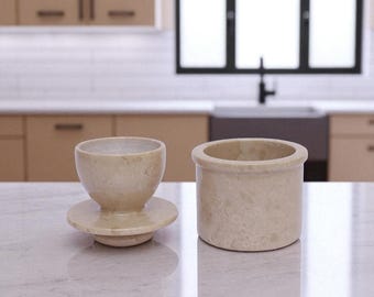 Marble Butter Keeper with Lid | French Stoneware Crock | Kitchen Gift for Home