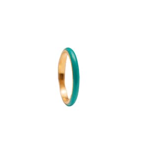 Teal Enamel Gold Ring | Coloured Stacking Ring | Enamel Jewellery | Recycled Gold Vermeil