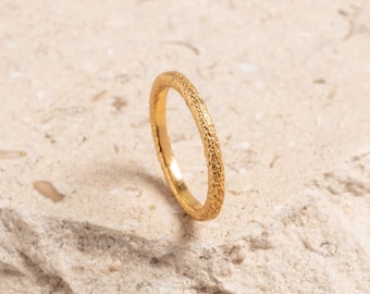 Antique Textured Gold Vermeil Dainty Ring | Birthday Gift for Her | Demi Fine Gold Vermeil Ring | Stackable Ring | Ethically Made Ring