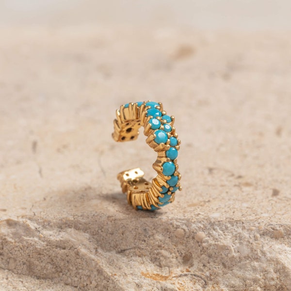 Turquoise  and Gold Vermeil Ear Cuff | Demi Fine Ear Cuff | No Piercing Earring | Helix Cuff | Ethical Jewellery | Christmas Gifts for her