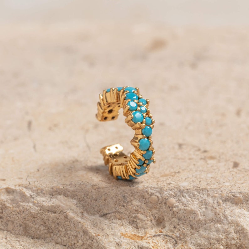 Turquoise and Gold Vermeil Ear Cuff Demi Fine Ear Cuff No Piercing Earring Helix Cuff Ethical Jewellery Christmas Gifts for her image 1