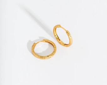 Large Gold Vermeil Hoop Earrings | Textured Gold Statement Hoops | Demi Fine Hoops | Premium Gold Earrings