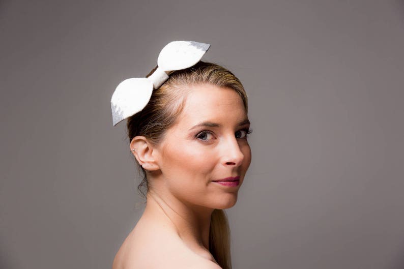 Lotty Metallic Silver and White Paint Splash Bow Headband Statement Headband Bow Hairband Handmade Bow Silver Bow Hair Clip