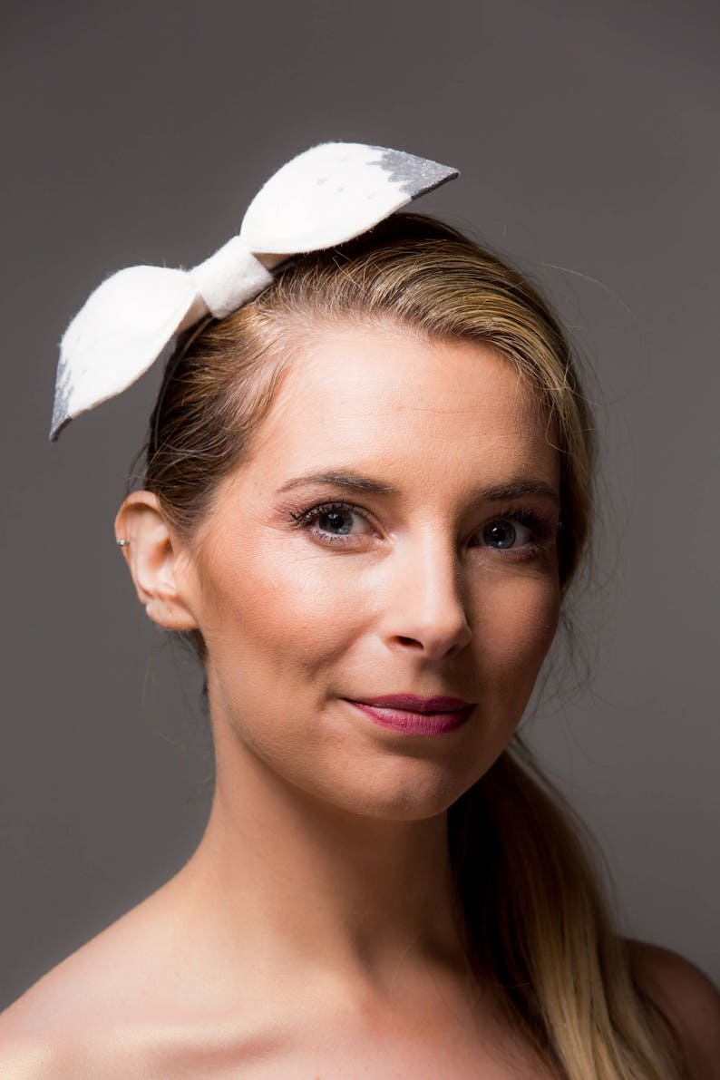 Lotty Metallic Silver and White Paint Splash Bow Headband Statement Headband Bow Hairband Handmade Bow Silver Bow Hair Clip
