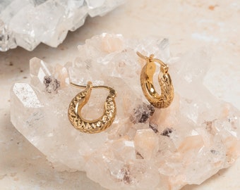 Chunky Diamond Cut Gold Vermeil Hoops | Chunky Gold Huggies | Demi Fine Hoop Earrings | Ethical Jewellery | Christmas Gift for Her