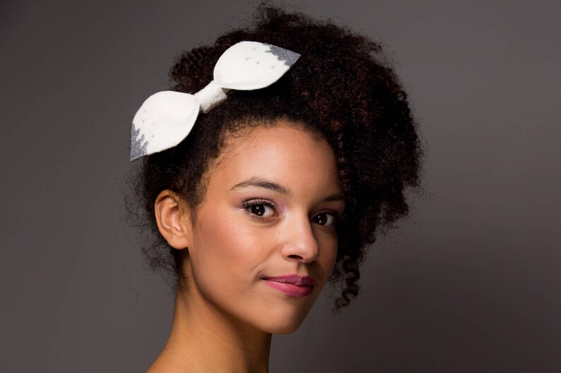 Lotty Metallic Silver and White Paint Splash Bow Headband Statement Headband Bow Hairband Handmade Bow Silver Bow Hair Clip