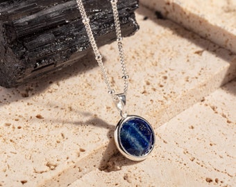 Lapis Lazuli Silver Disc Pendant Necklace | Recycled Silver Gemstone Necklace | Layering Necklace | Christmas Gifts for Her | Bride Necklace