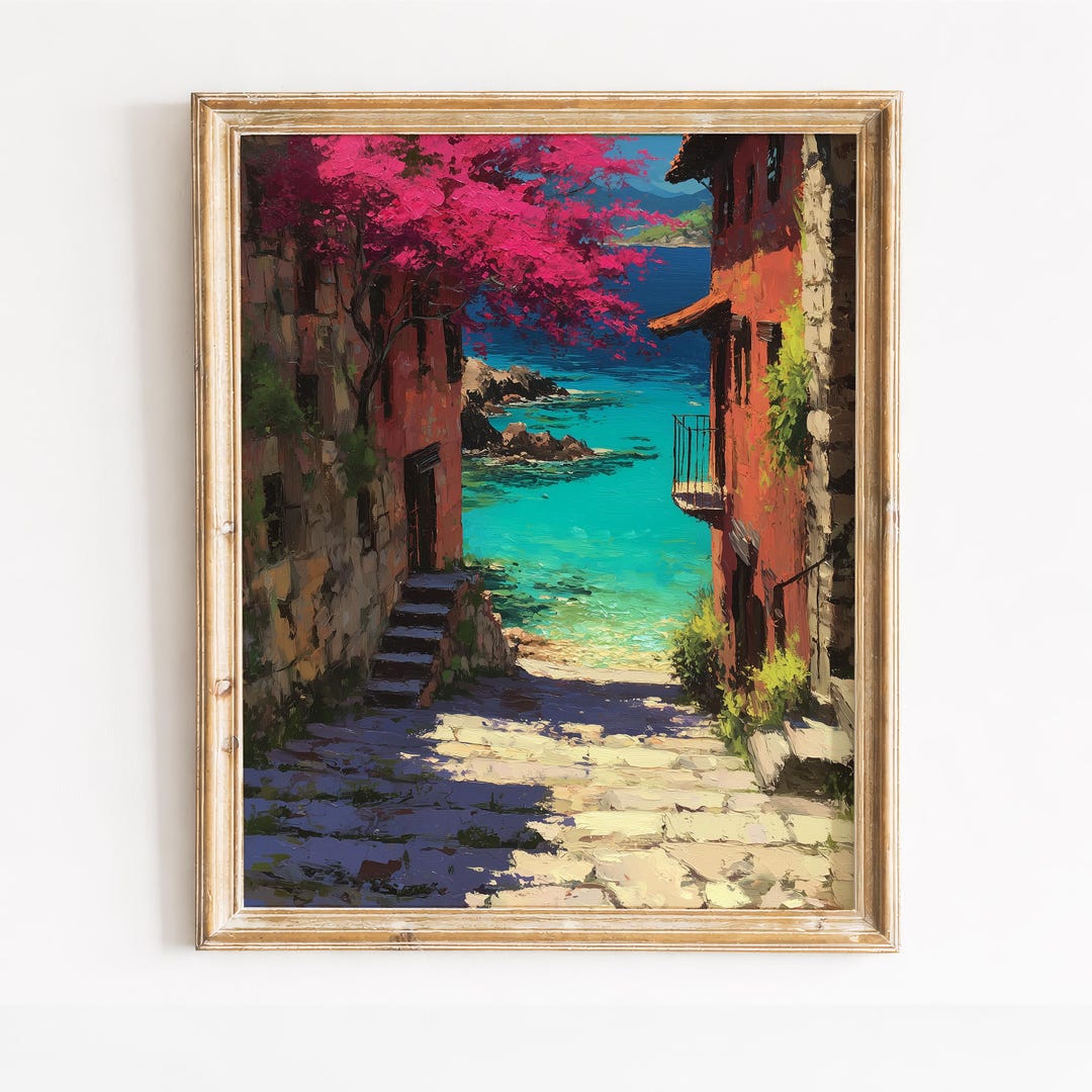 Mediterranean Coastal Pathway Printable Art - Vibrant Turquoise Sea ...