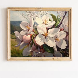 Arte imprimible de flores románticas de manzano: decoración floral vintage primaveral, pintura digital estilo cottagecore, rama floreciente pictórica 1268