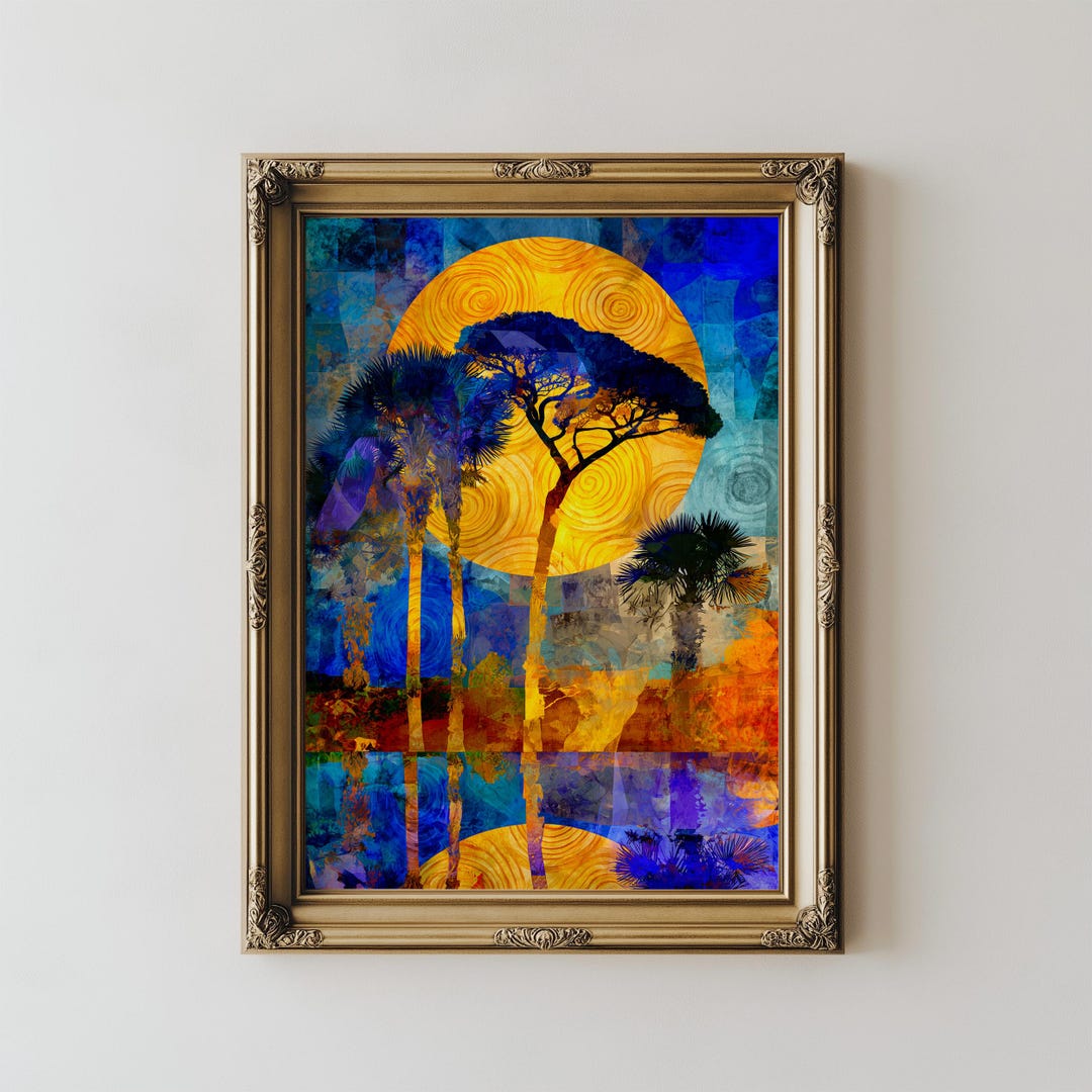 Celestial Abstract Moonrise Printable | Moody Painting | Digital ...