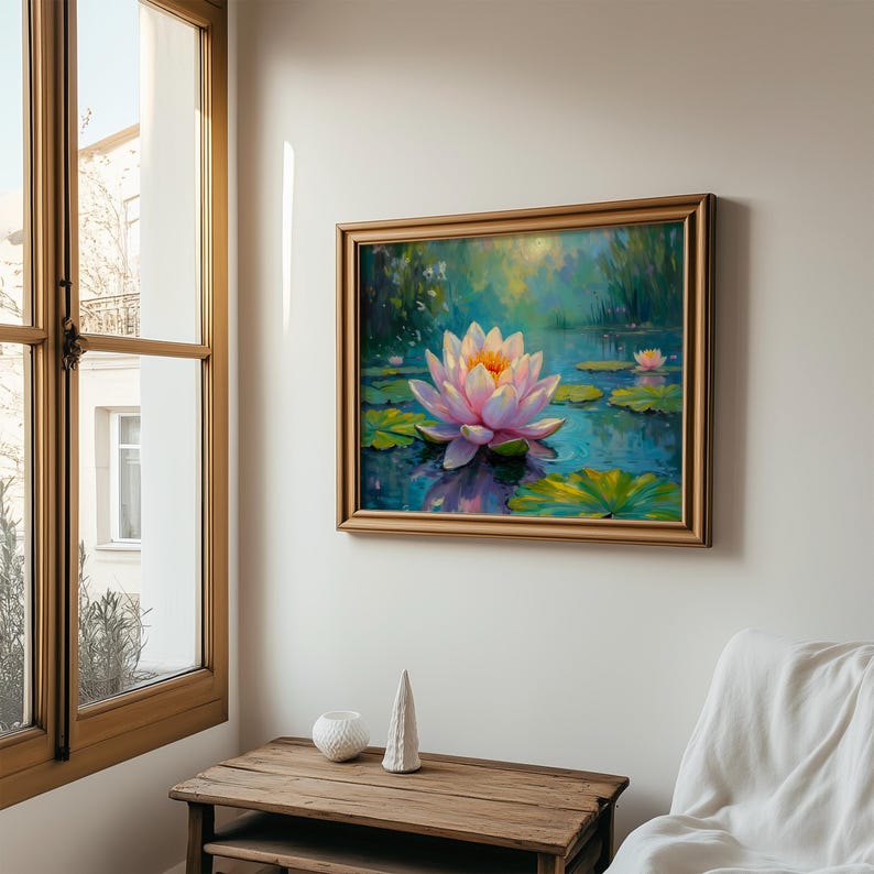 Tranquil Water Lily Scene - Printable Botanical Wall Art, Serene Lotus ...