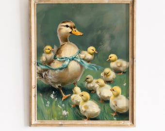 Entenfamilie Kinderzimmer Kunst, Vintage Pastoral Szene für Kinderzimmer (Digitaler Download)