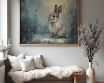 Bunny Painting, Soft Pastel Animal Art for Nursery (Digital Download)